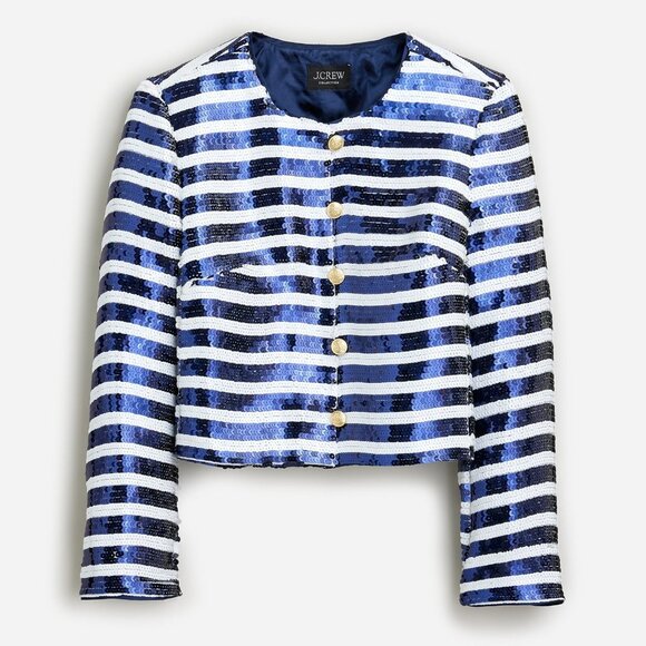 NWT J.Crew Collection Louisa Lady Jacket in Navy Ivory Sequin Stripe 8